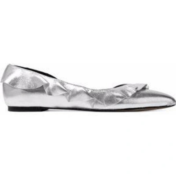 IRO Shoes - IRO Ruffled Silver Metallic Leather Pointed Toe D'Orsay Flats sz 41